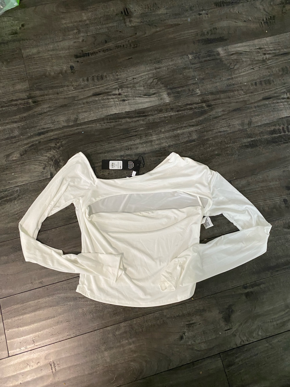 Fashion Nova White Long Sleeve Sheer Panel Top